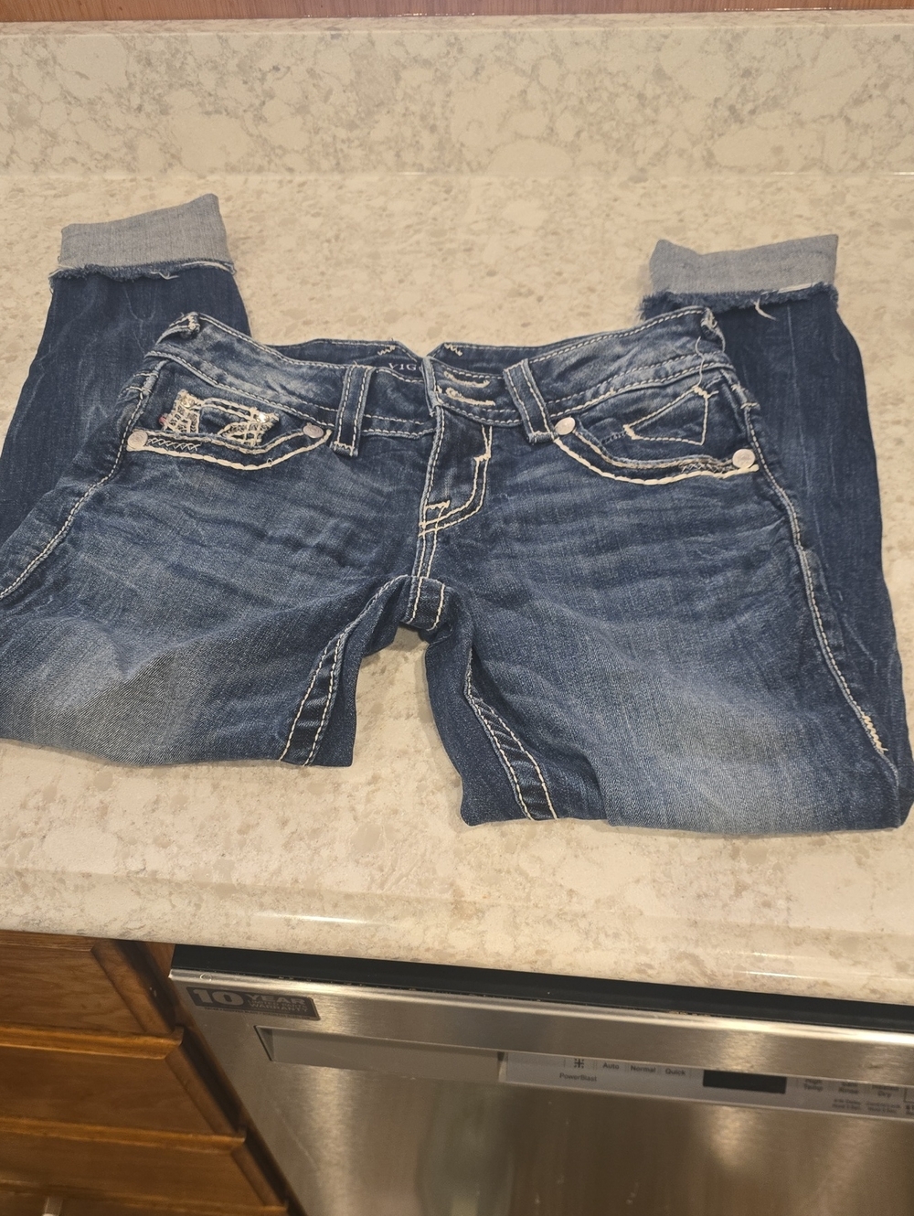 Vigoss Dark Blue Faded Wash Jeggings with Contrast Stitching